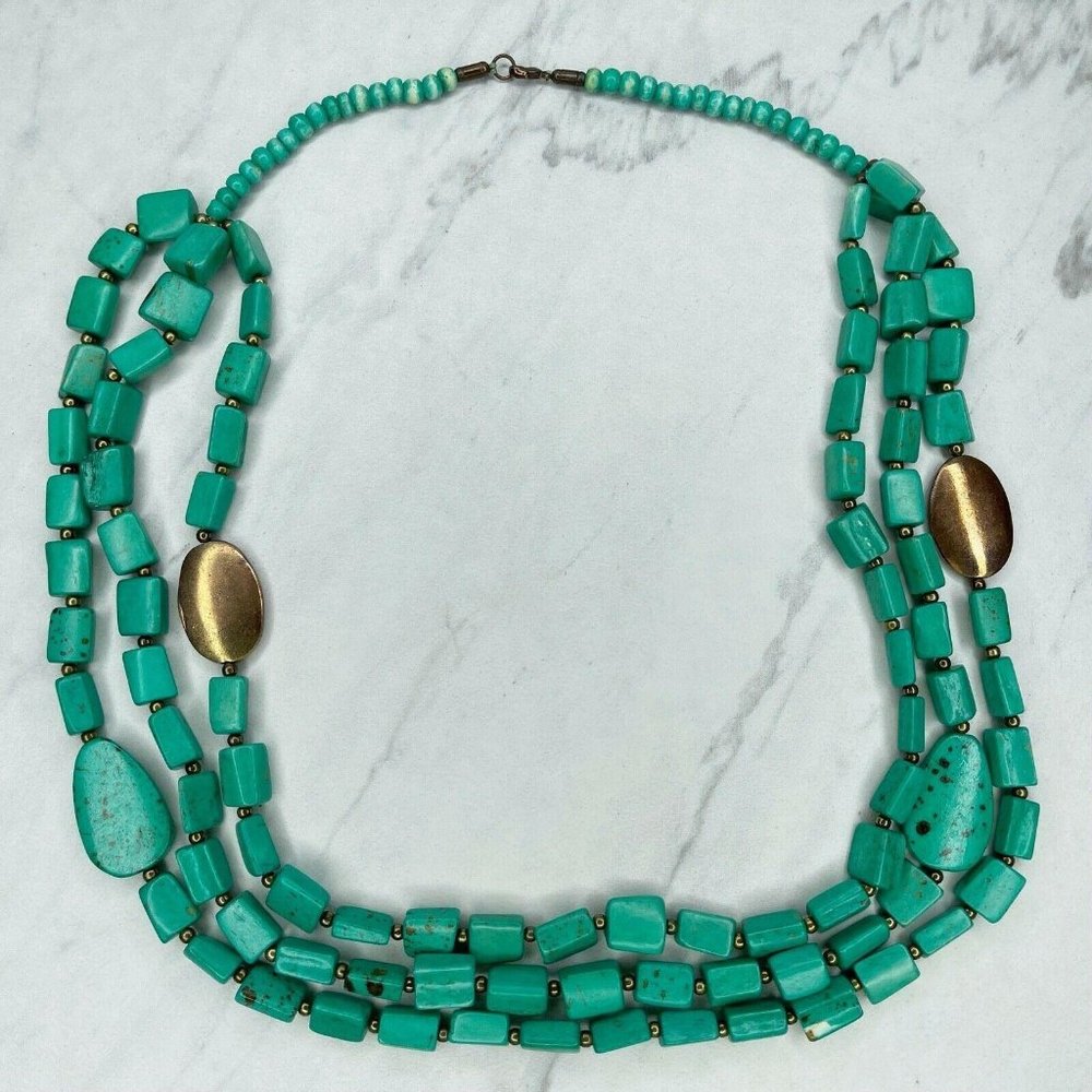 Bronze Tone Chunky Green Multi Strand Necklace